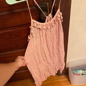 Pink slip dress with tassels